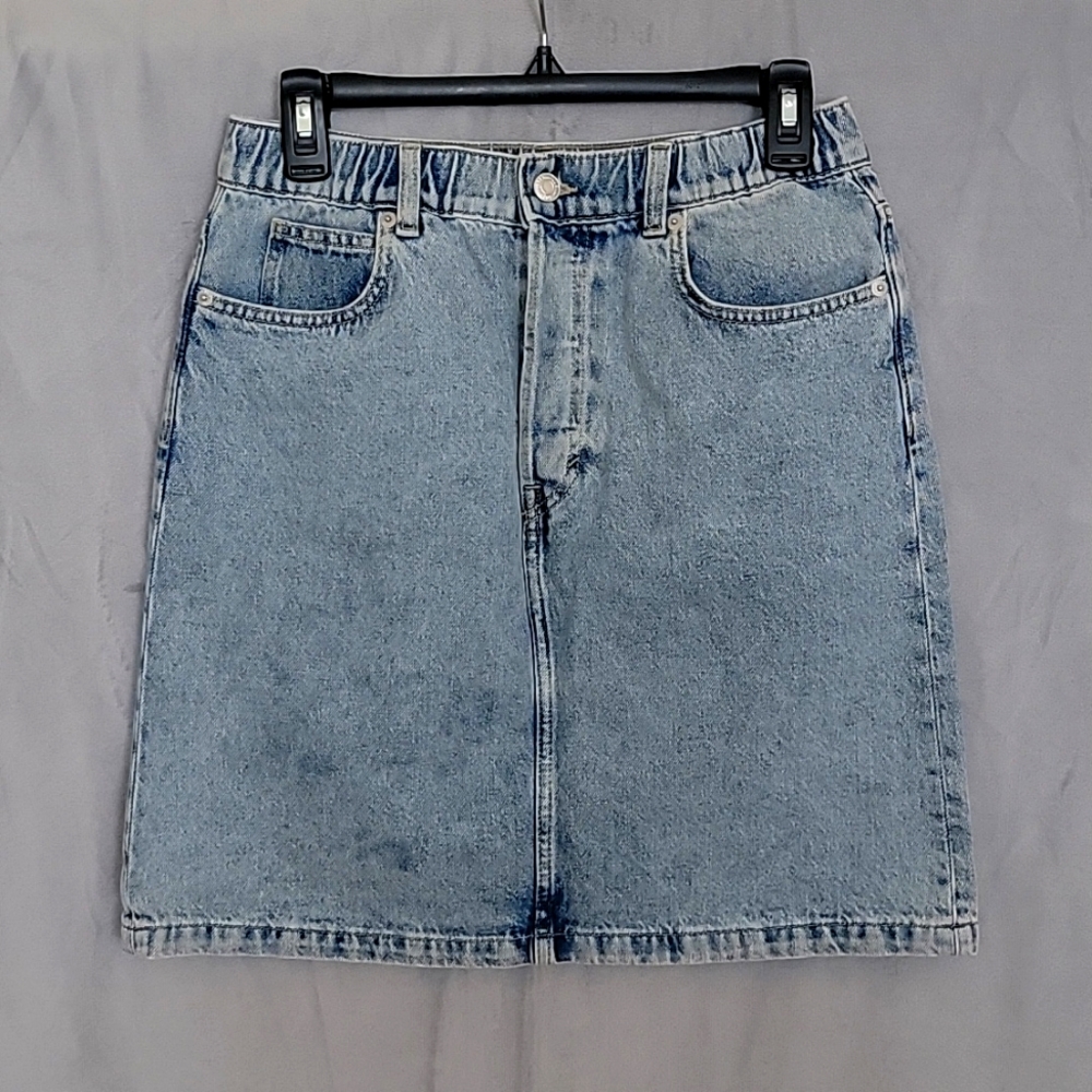 Denim Elastic Waist Mini Skirt, Size 8, Color Blue